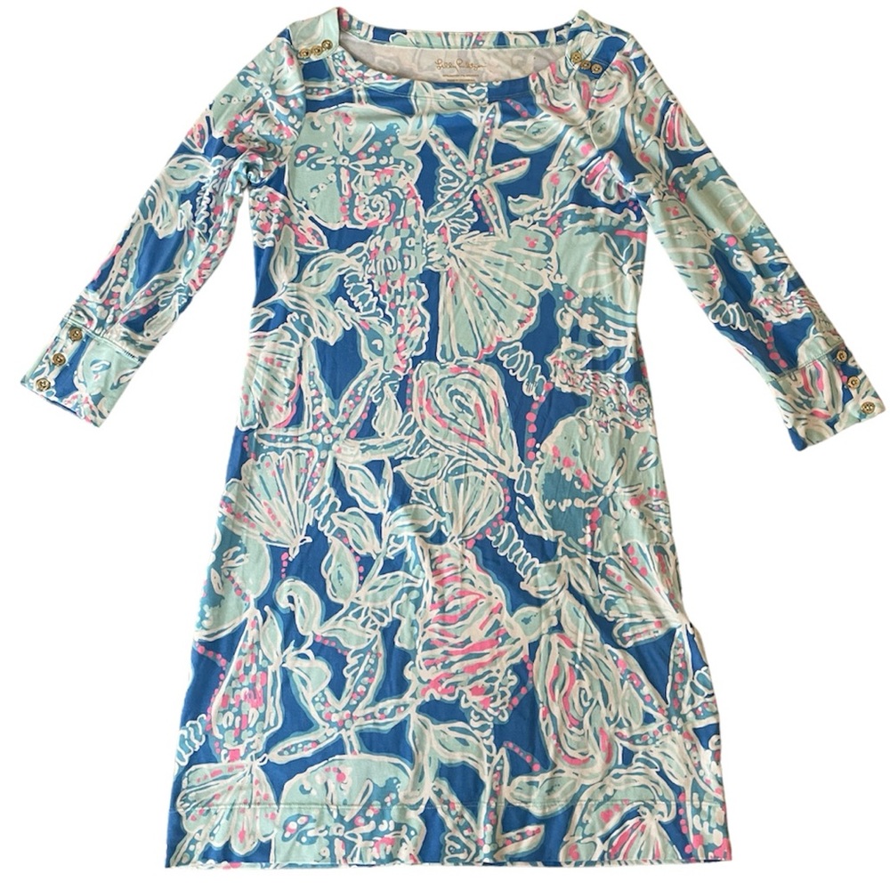 Lilly Pulitzer UPF 50 + Cotton SOPHIE DRESS Bay Blue Pink Into the Deep S - Picture 2 of 7